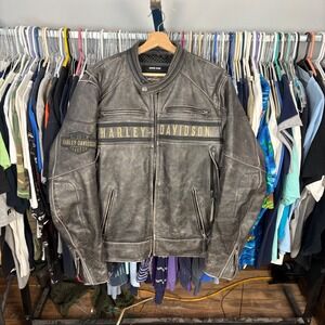 Harley-Davidson Riding Gear Mens Distressed Leather Motorcycle Jacket Gray L